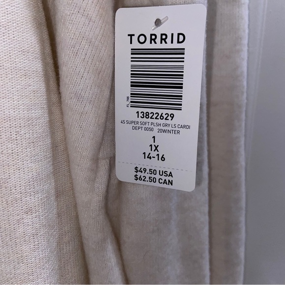 NWT torrid Super Soft Cream Drape Front Cardigan, size 1 - Picture 8 of 8
